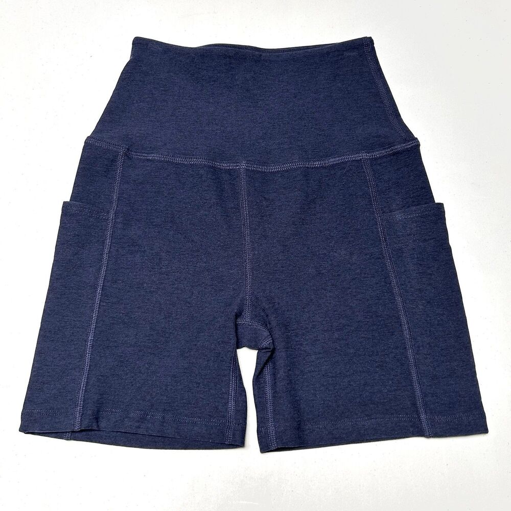 Beyond Yoga Space Dye Biker Shorts Womens Small Blue High Rise Pockets Yoga